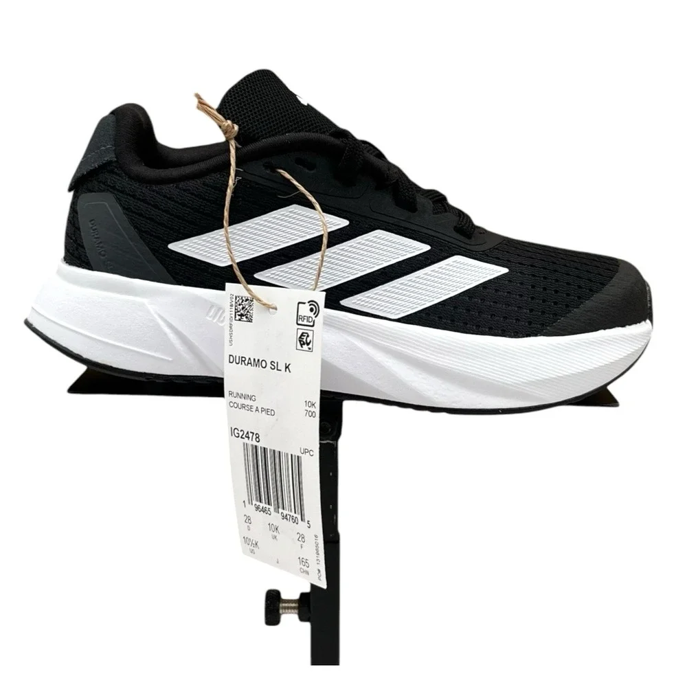 Adidas Duramo SL Little Boys Girls Running Shoes Size 10.5 Black White Sneakers